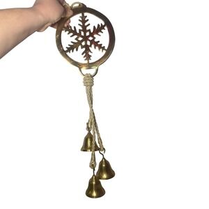 Vintage Brass Snowflake Bells brass Hanger Christmas‎ Decor Chime Hanging